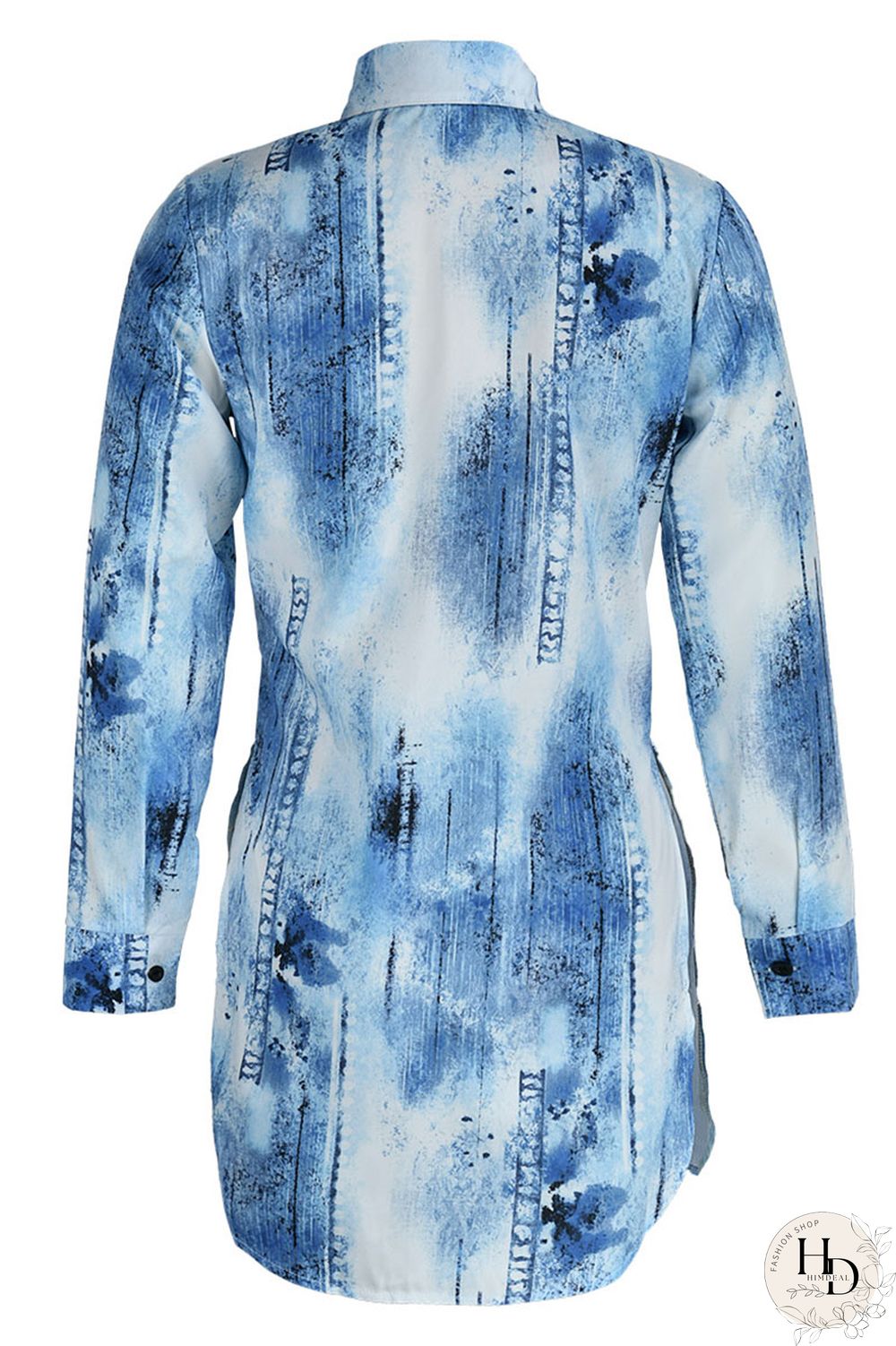 Black Pink Casual Print Patchwork Slit Turndown Collar Tops