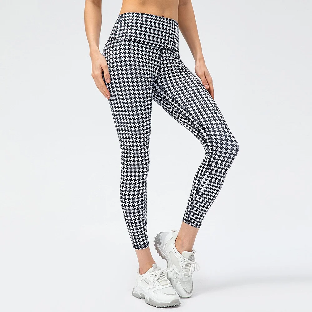 Women's Grid Hidden Waistband Pocket Yoga Leggings