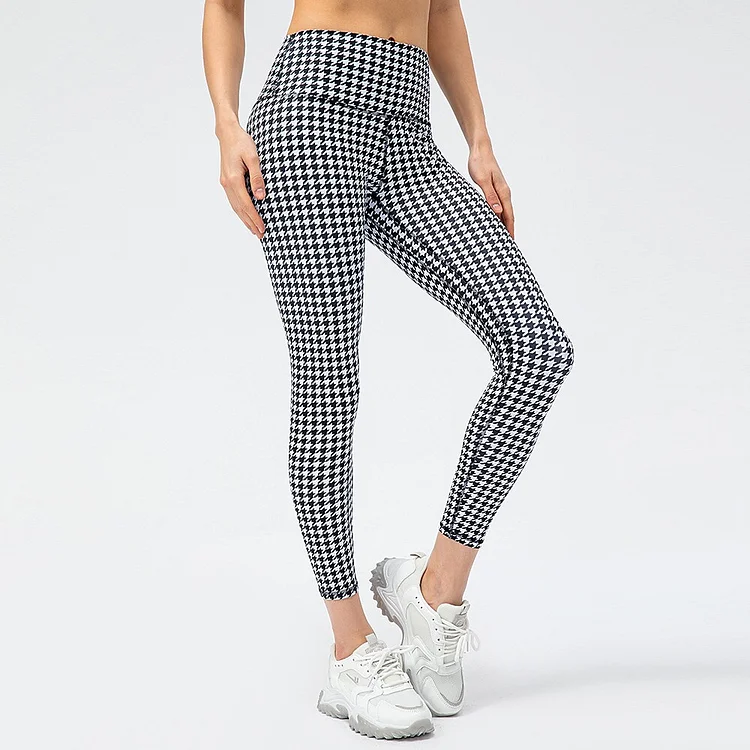 Women's Grid Hidden Waistband Pocket Yoga Leggings