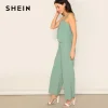 SHEIN Green Zip Back Overlap Wide Leg Spaghetti Strap Jumpsuit Women Summer Office Lady Mid Waist Elegant Glamorous Jumpsuits
