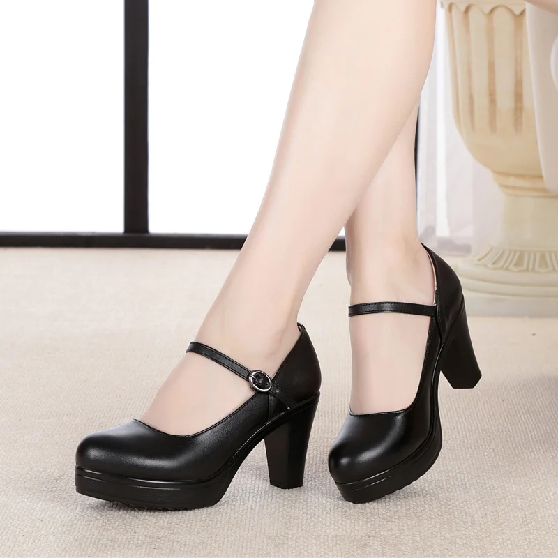 Breakj Breakj Head Shallow High Heels Buckle With T-Singexi Shoes Coarse Heel Model Performance Shoes Waterproof Table 33 Yards Women's Shoes