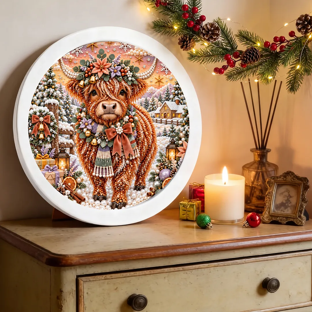 Framed 5D Diamond Painting Kit Scotland Celtic Yak Christmas Round