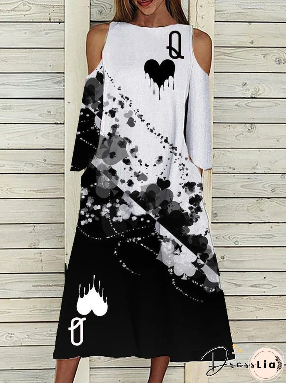 Hollow Sleeve Heart Printed Dress