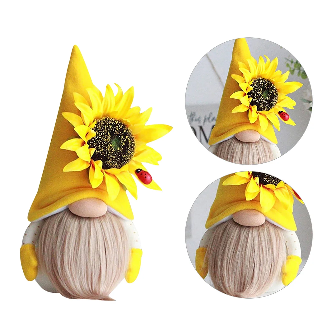 Sunflowers Gnome Plush, Faceless Elf Dwarf Tomte Doll Ornaments (Yellow)
