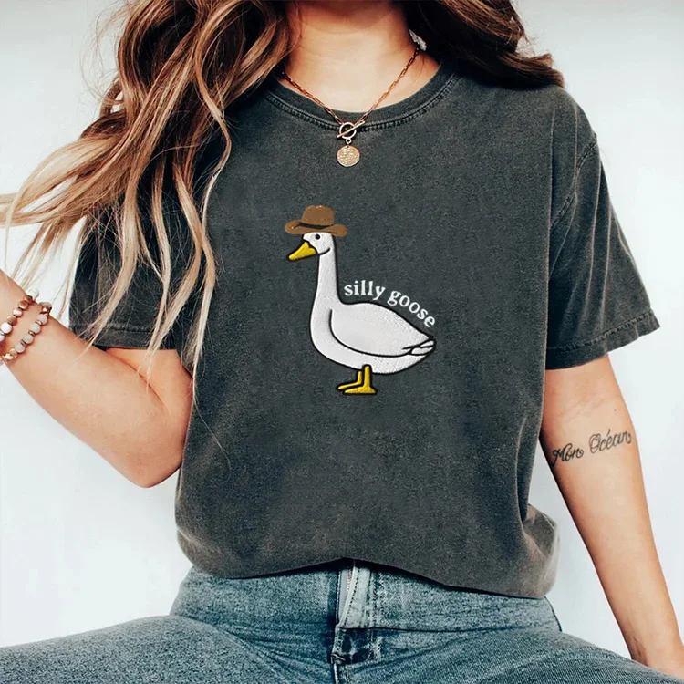 Eagerlys Embroidered Silly Goose T-Shirt Eagerlys