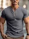 Men's Henley Shirt Cotton Casual Top Loose Fit Outdoor Street Vacation Short Sleeves Clothing Basic by Inlyline