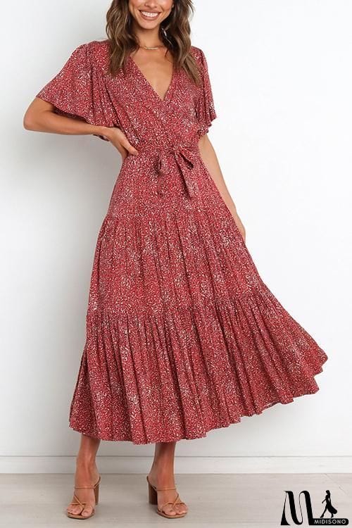 MidiSono - Print Ruffles Wrap Maxi Dress