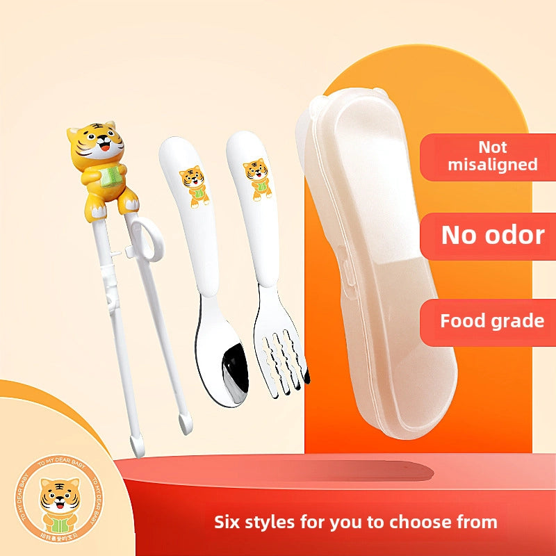Maternal And Infant Products Portable Feeding Children’s Tableware Set Cartoon Learning Chopsticks Training Chopsticks 304 Stainless Steel Spoon Fork