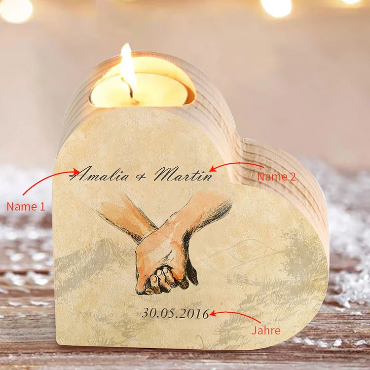 Kettenmachen Personalisierte 2 Namen & Datum Hand in Hand Kerzenhalter für Paare