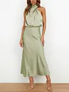 Women's Silk Turtleneck Sleeveless Midi Dress For Party