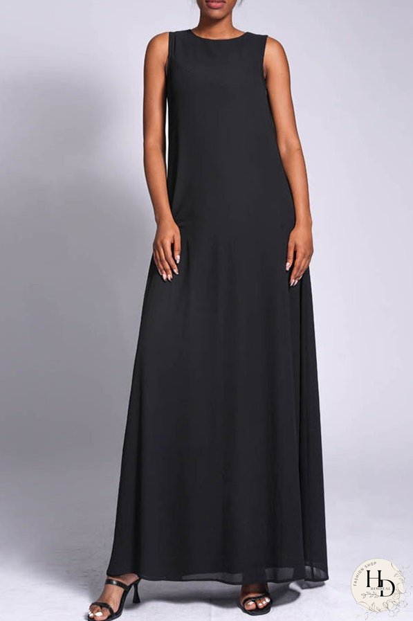Casual Round Neck Solid Maxi Dress