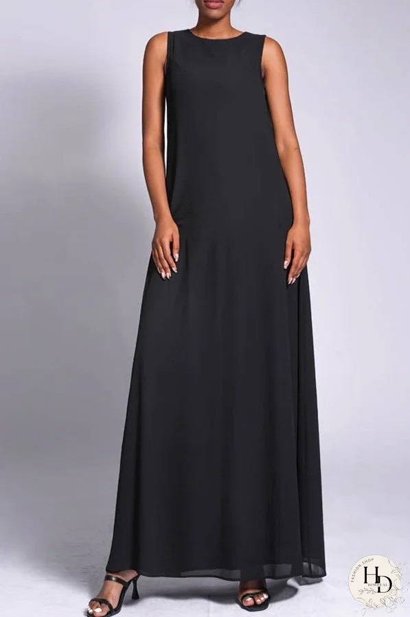 Casual Round Neck Solid Maxi Dress