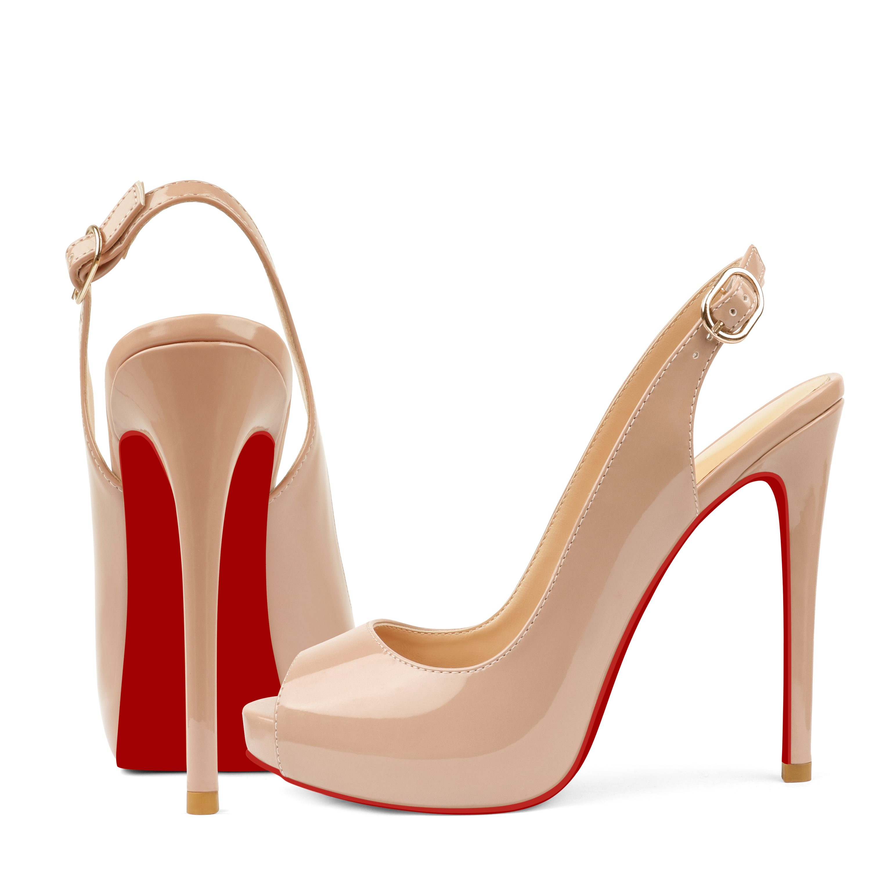 120mm Red Bottom Elastic Strap Slingback Sandals Peep Toe Platform Stilettos Black Patent Heels-MERUMOTE