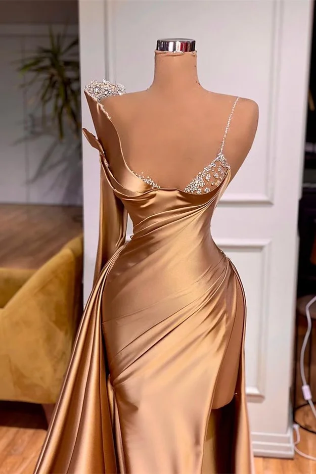 Beautiful Nude Spaghetti-Strap Beadings Wedding Dress Mermaid With Split