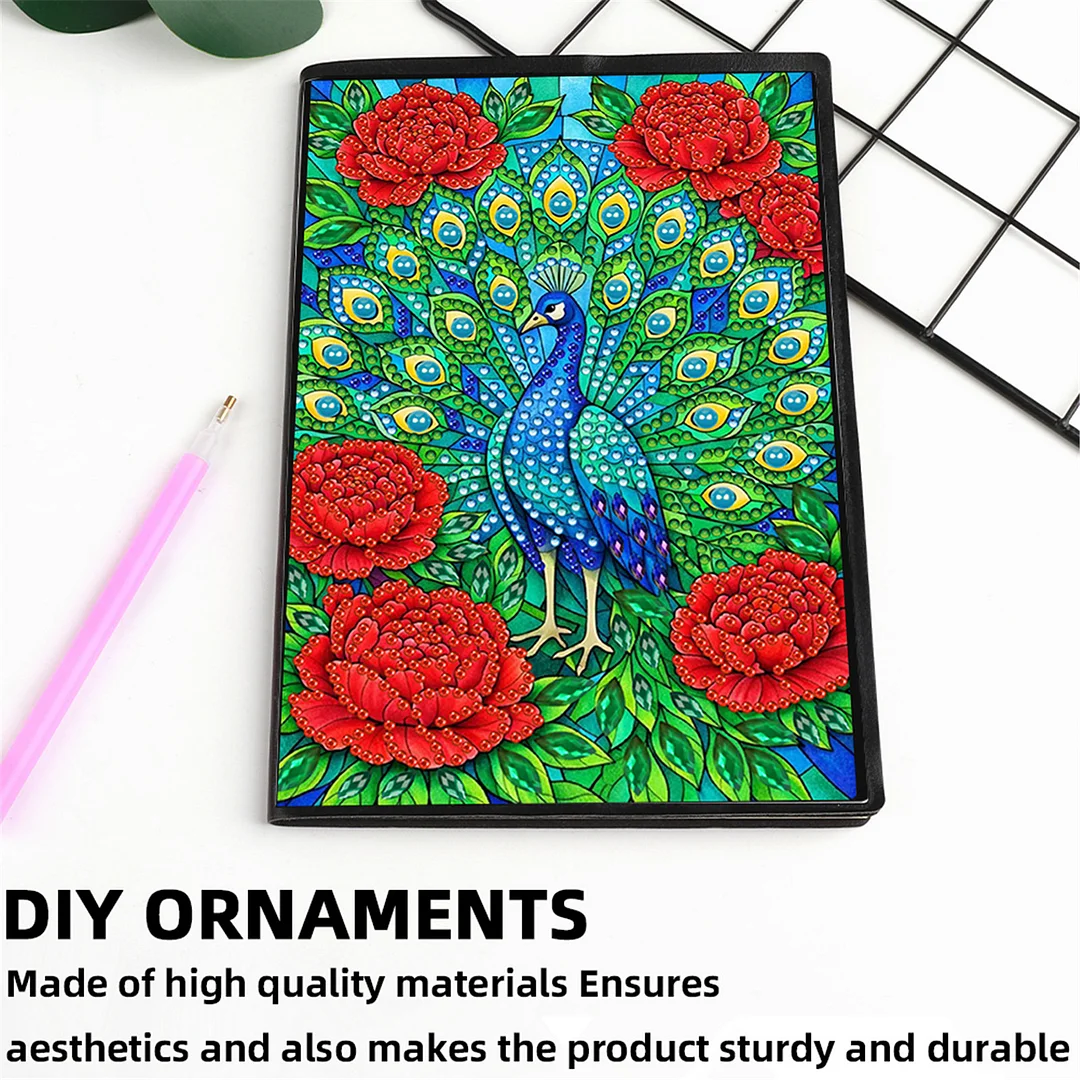 DIY Flower Diamond Painting Journals Notebooks 50 Pages A5 No Lines Special Shaped Diamond Art Kits for Beginners Craft Lovers and Artists (Peacocks)