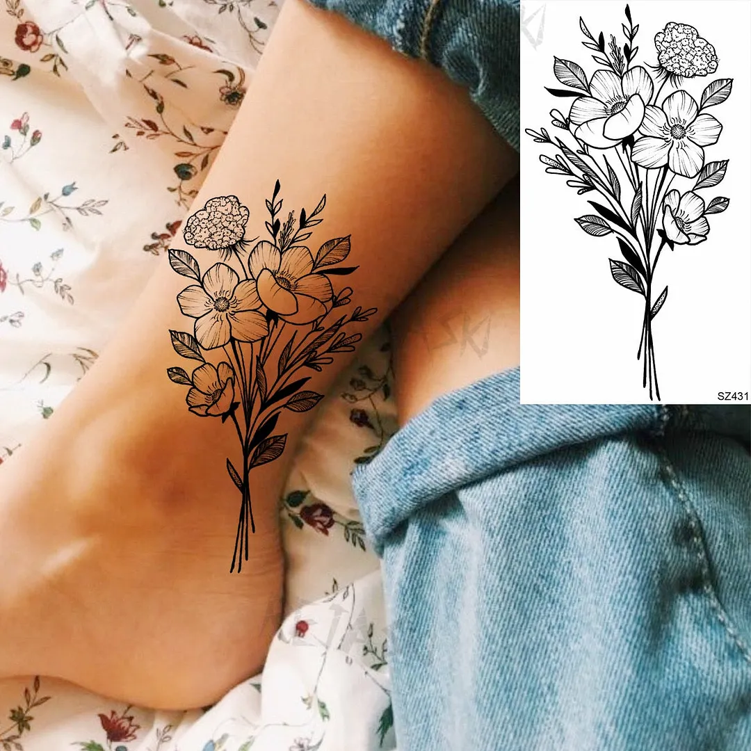 Colored Rose Fashion Feet Temporary Tattoos For Women Adult Hummingbird Sunflower Fake Tattoo Body Art Washable Tatoos Sticker