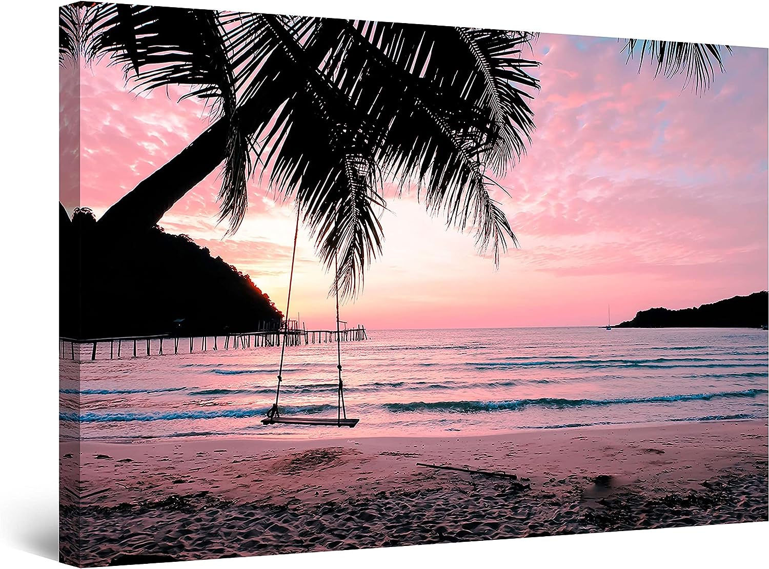 Startonight Canvas Wall Art Decor Purple Landscape Beach Landscape Painting for Living Room 32 inch  x 48 inch  32&#034; x 48&#034;