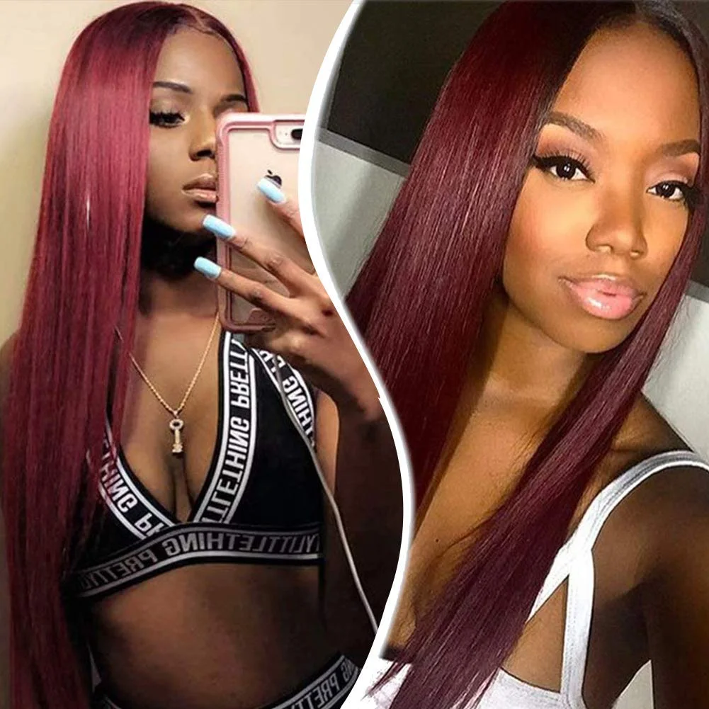 Jewtribute Hair®|Red Brazilian  Straight Dark  Bundles Hair Extension