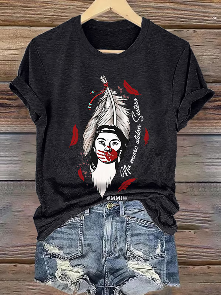 Comstylish Retro Mmiw Awareness Missing And Murdered Indigenous No More Stolen Sisters Print T-Shirt