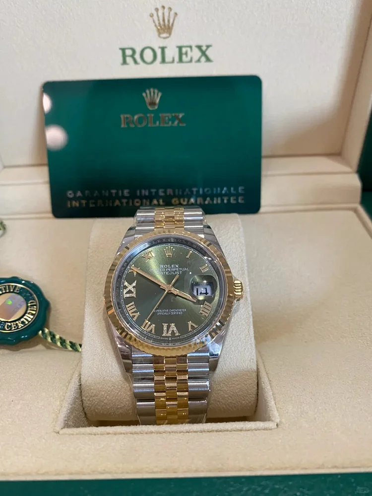 Rolex Datejust 36mm Olive Green VI IX Roman Jubilee m126233-0025