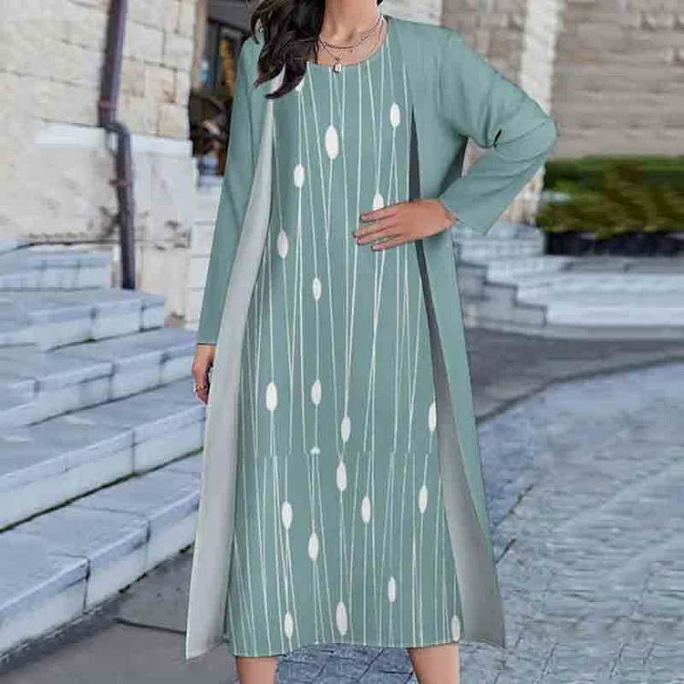VChics Trendy Polka Dot Print Two-Piece Dress