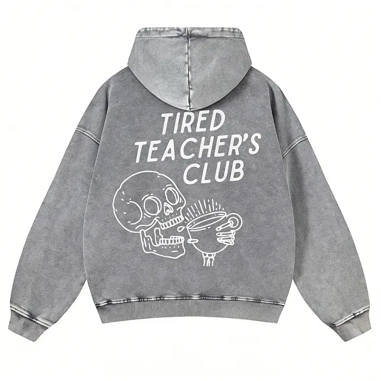 Tired Teacher's Club Casual Washed Hoodie