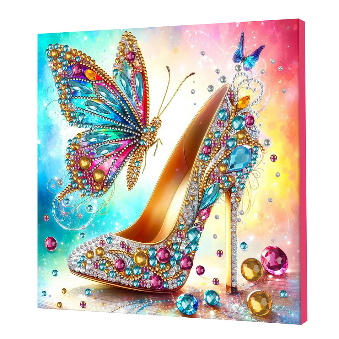 Butterfly High Heels Special Shaped DIY Large Diamond Painting Kit w/ Frame 9.84x9.84inch