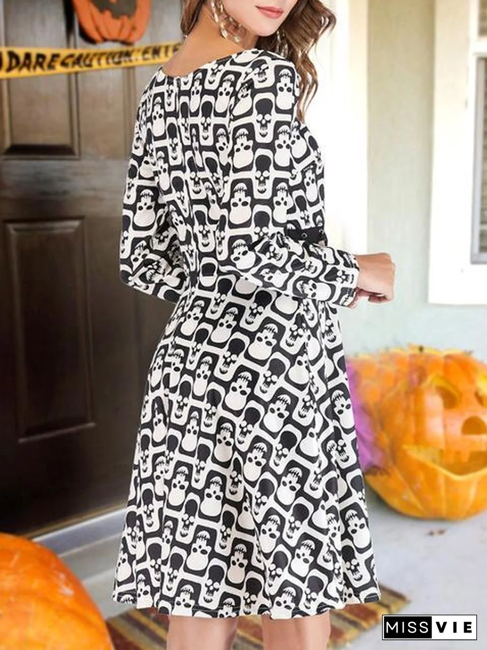 Halloween Skull Print Midi Dress
