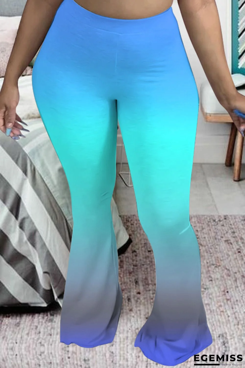 Blue Fashion Casual Gradual Change Print Basic Regular High Waist Trousers | EGEMISS
