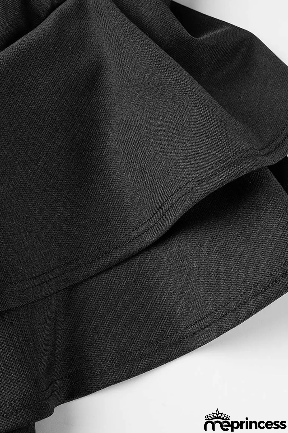 Black Casual Solid Patchwork O Neck Short Sleeve Dress (Without Belt)