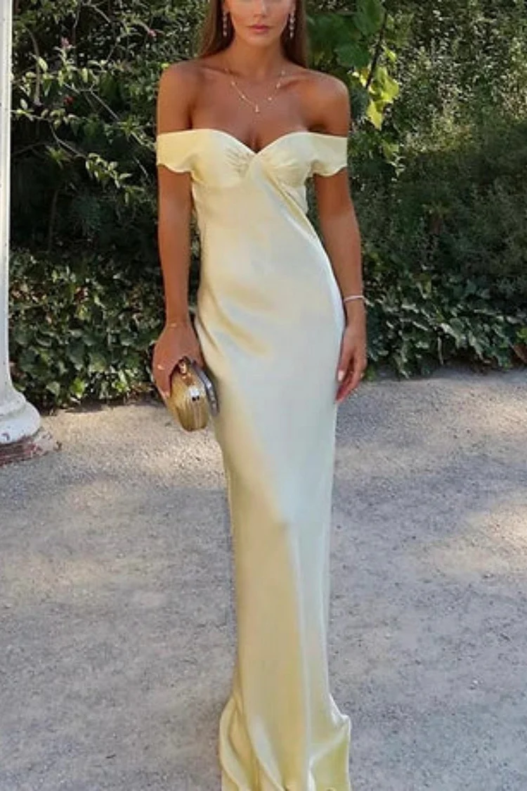 Wedding Guest Dress Yellow Stylish Simple Long Satin Prom Dress