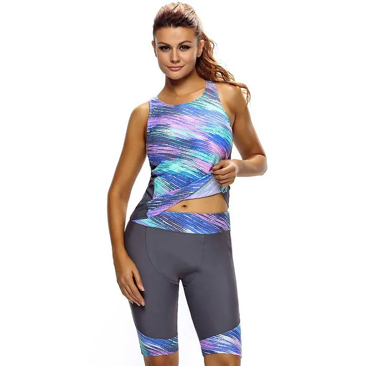 Women Plus Size Swimwear Tankinis Conservative Print Sleeveless Skinny Slimming Swimsuit