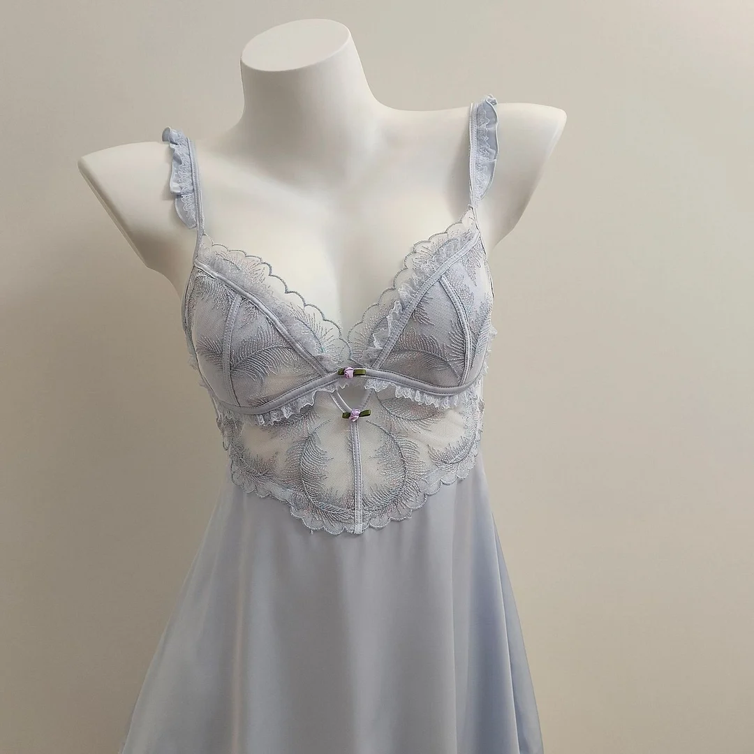 Churchf Churchf Lace Hollow With Chest Pad Sling Ice Spring And Autumn Cool Night Dress Beautiful High Sense Of Pajamas Female Pure Desire