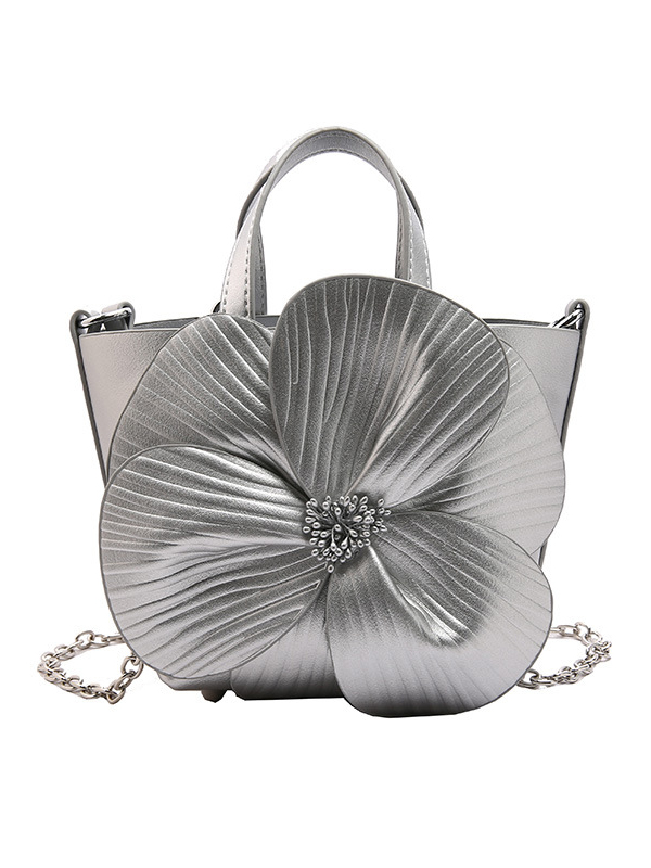 Split-Joint Pleated Flower Shape Tote Bags Handbags Crossbody Bags Bags SILVER-One_size