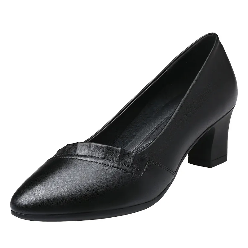 Breakj Breakj Head Shallow Mouth Mother Shoes Soft Sole Leather Shoes In The Elderly Heel Single Shoes Spring And Autumn Women's Shoes Work Shoes