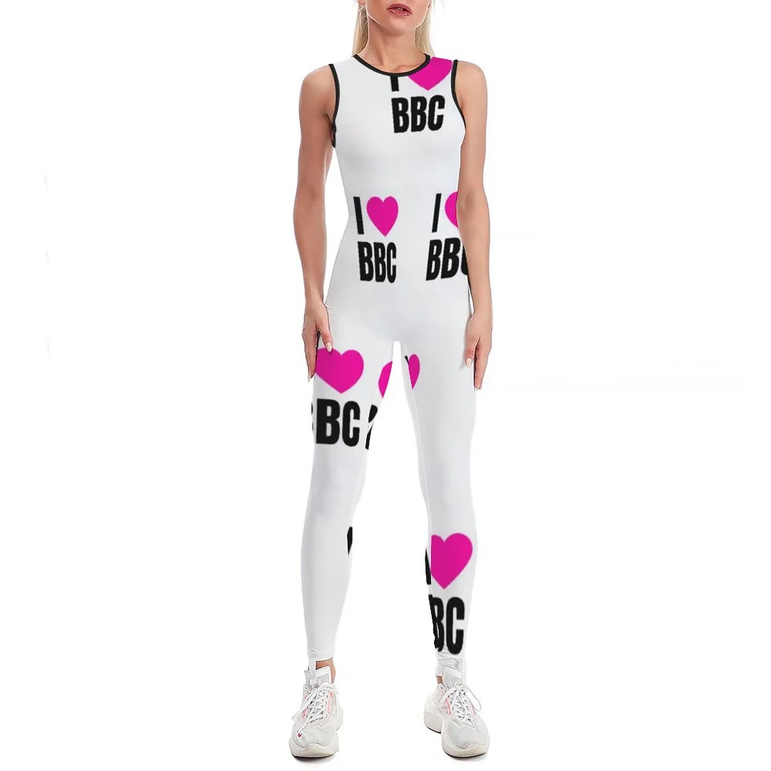 I Love Bbc Bodycon Tank One Piece Jumpsuits Long Pant Retro Yoga Printing Rompers Playsuit for Women