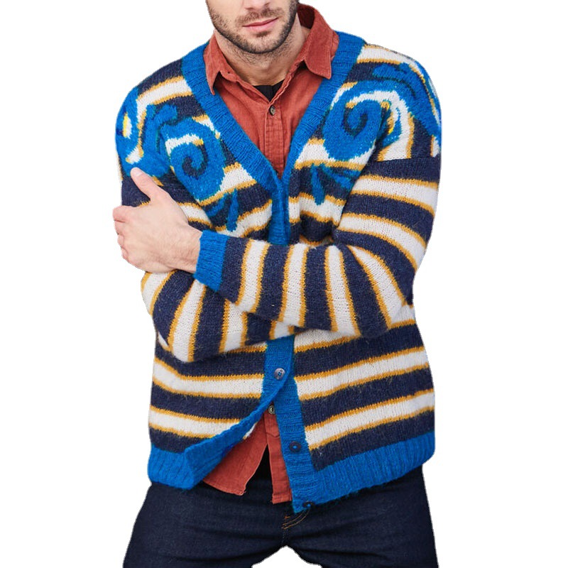 Retro Striped Long Sleeve Men's Sweater