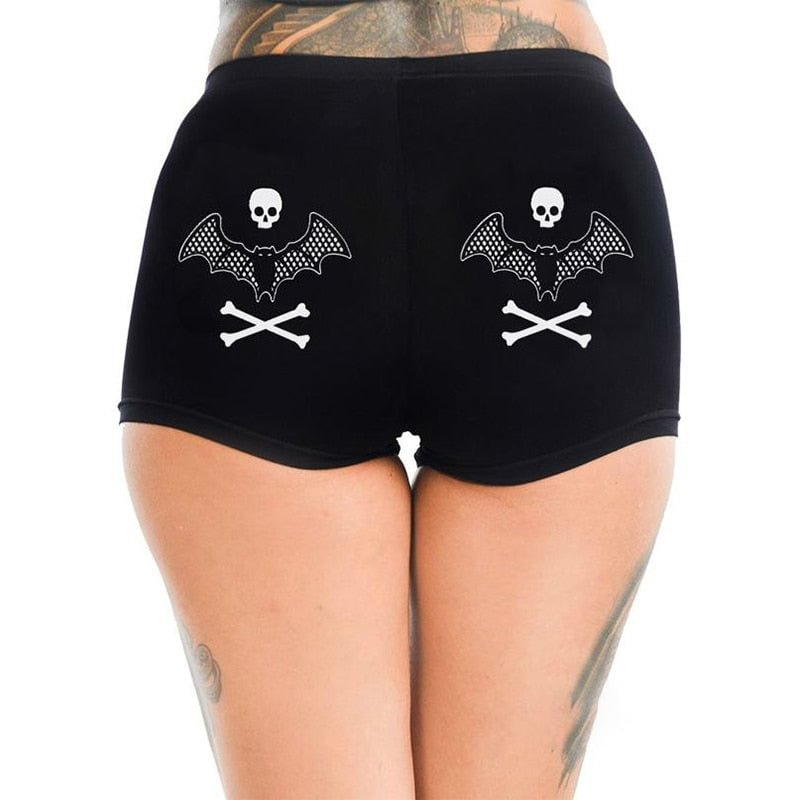Midi Waist Skull Printed Shorts Women Summer 2021 Casual Sports Gym Clothing Elastic Streetwear Fashion Shorts Spodenki Damskie