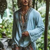 Men's Bohemian Holiday Style Vintage Linen Printed Casual Long Sleeve Top by Inlyline