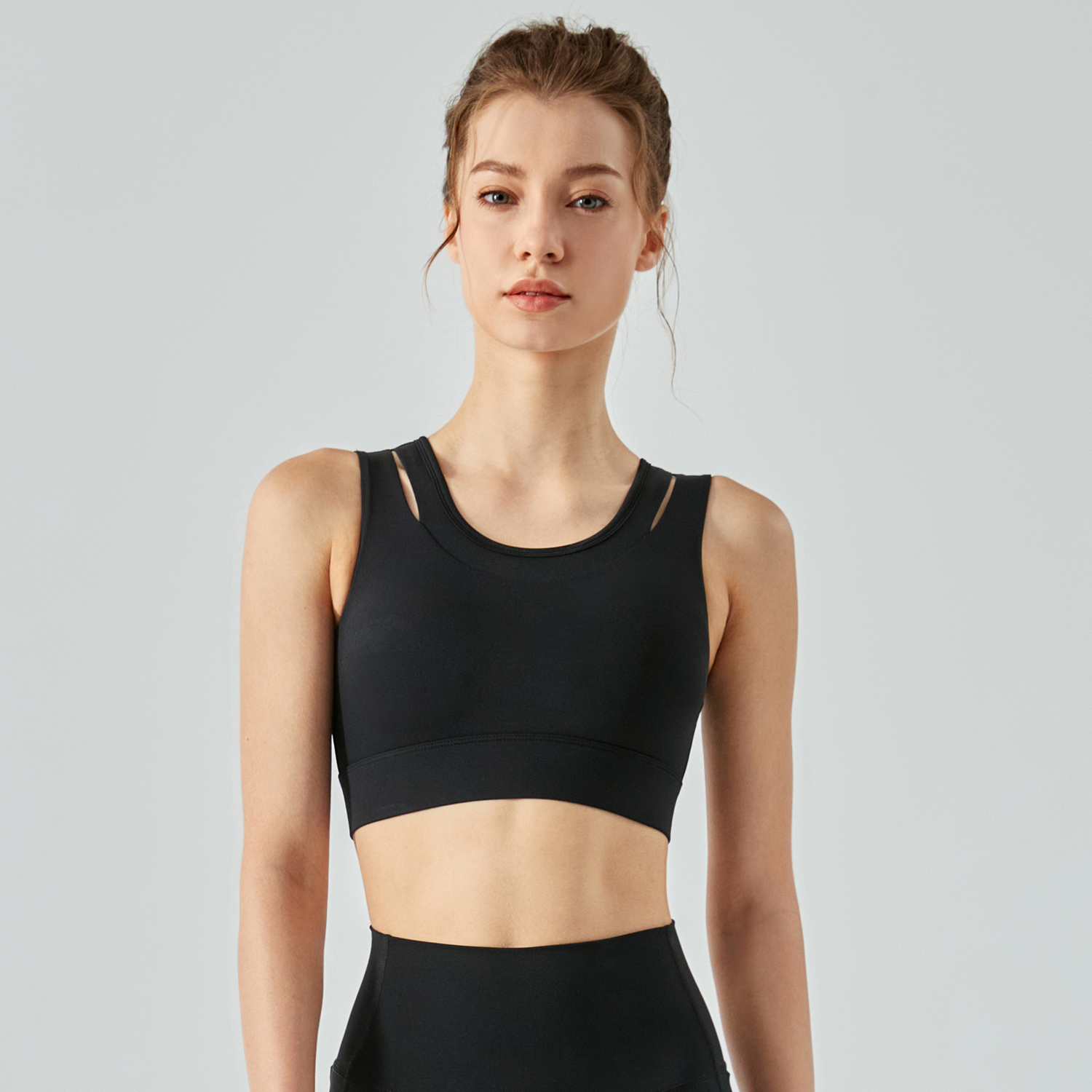 Buy Hergymclothing Black fake 2 pieces vision high impact shock absorber compression running sports vest bra for yoga & working out at an affordable price