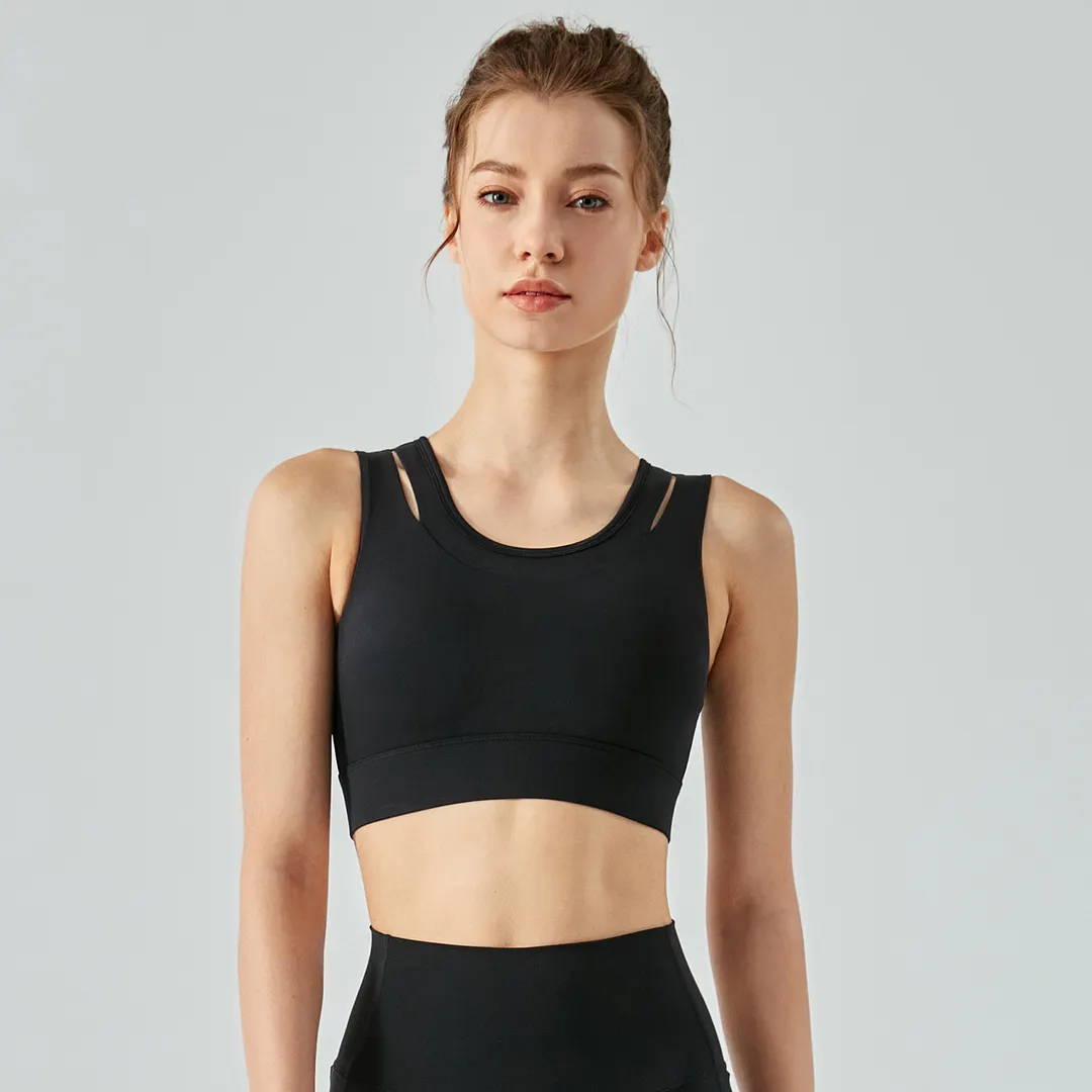 Buy Hergymclothing Black fake 2 pieces vision high impact shock absorber compression running sports vest bra for yoga & working out at an affordable price