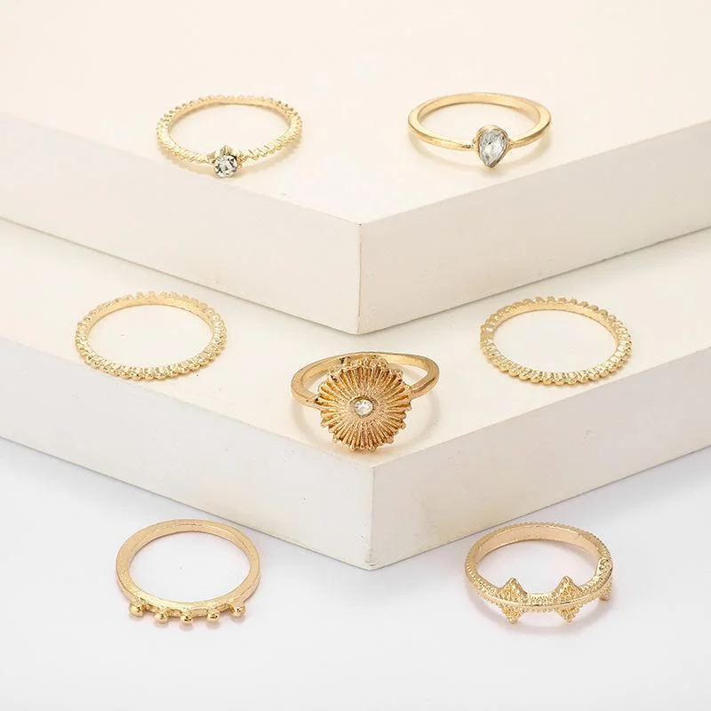 Women plus size clothing 7 Pieces Alloy Geometric Diamond Ring Sets Wholesale Cheap Jewelry-Nordswear