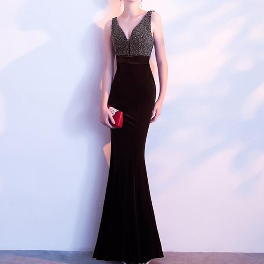 Elegant Fishtail V Collar Sexy Evening Dress