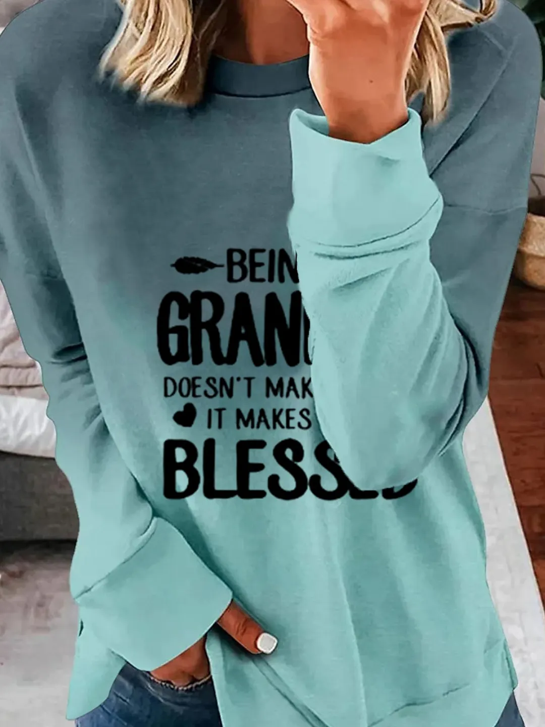 Casual Long Sleeve Round Neck Printed Top Tunic Sweatshirt