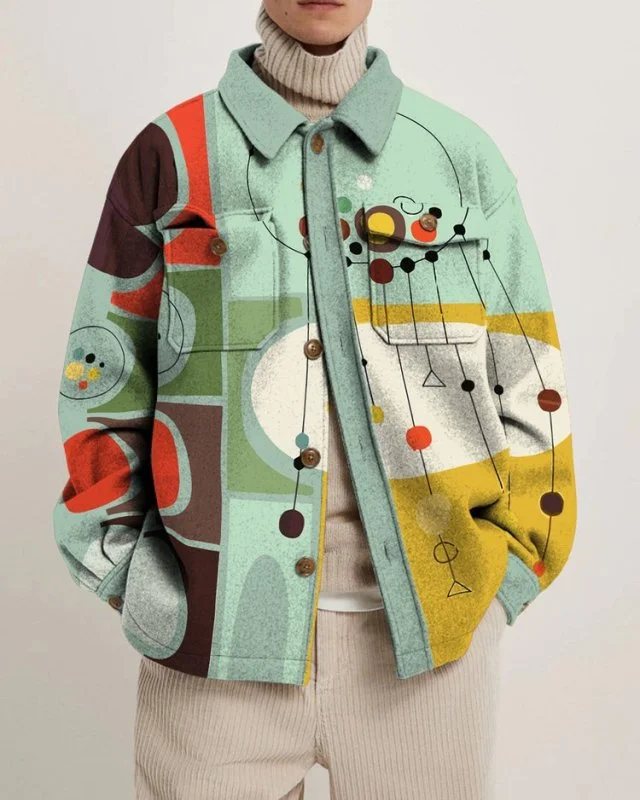 Men's Coat Pocket Casual Print Coat Loose Cardigan Coat