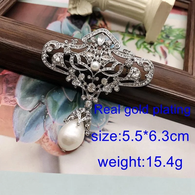 Big Bow Rectangle Blue Vintage Flower Pearl Pins Banquet Brooches