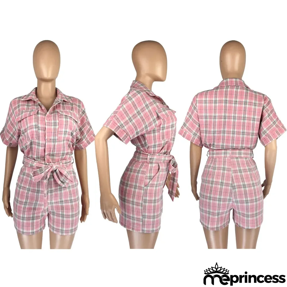 Fashion Check Print Belt Button Set