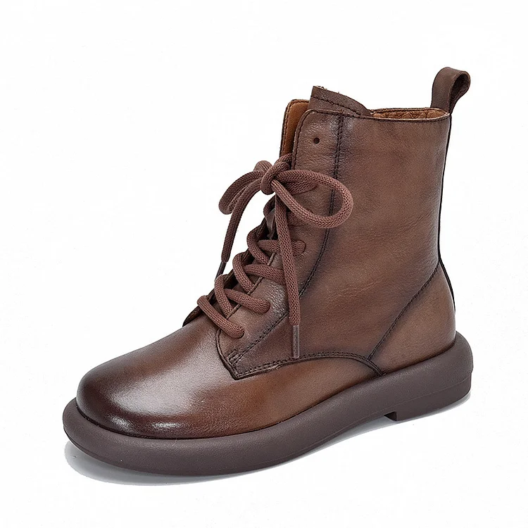 Retro Soft Leather Lace-up High Top Martin Boots - yankia