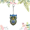 1 porte-cl&eacute;s DIY 3D en diamant hibou bleu fonc&eacute; avec boucle homard, porte-cl&eacute;s double face en diamant avec cha&icirc;ne de ressort, cristal en diamant, mosa&iuml;que de diamants, cadeau unique fait main