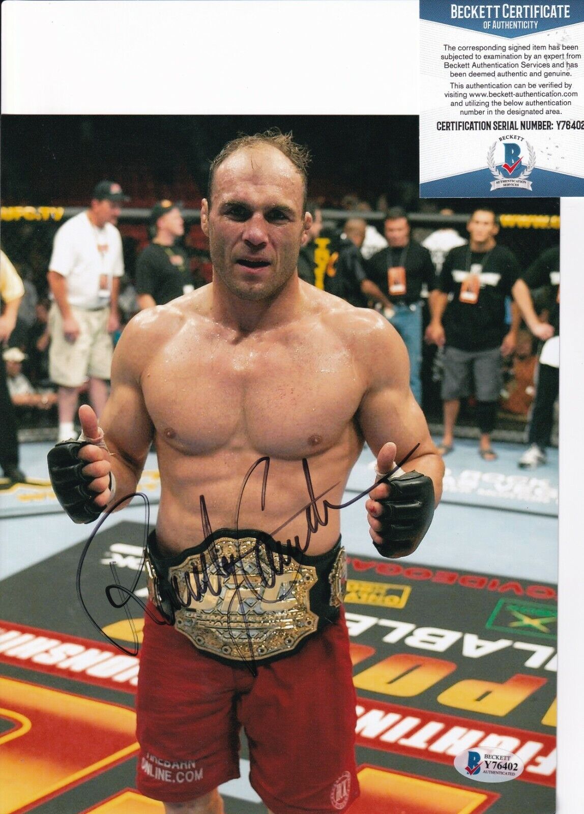 RANDY COUTURE signed (UFC FIGHTING) Champ 8X10 Photo Poster painting BECKETT BAS Y76402